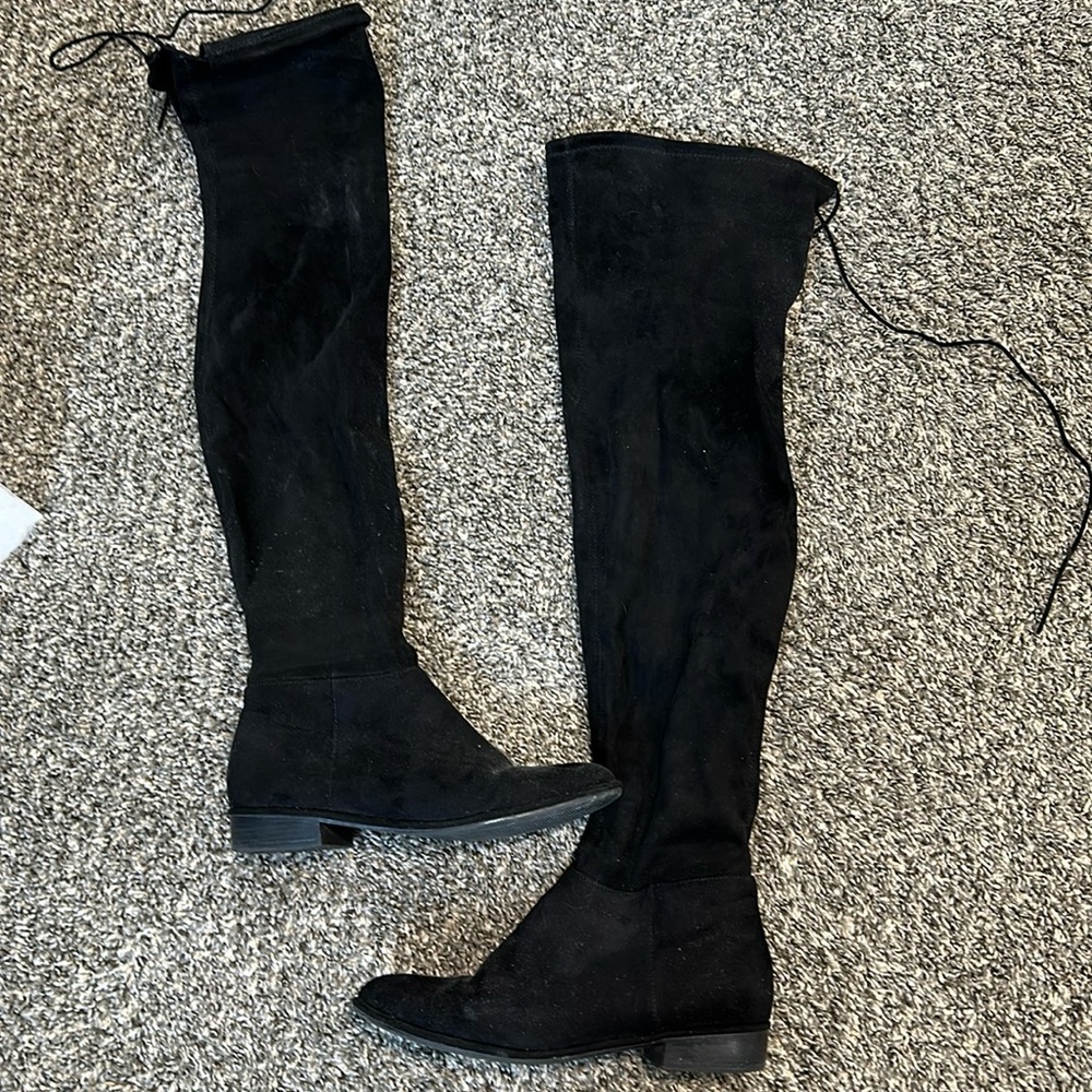 Black velour over the knee boots